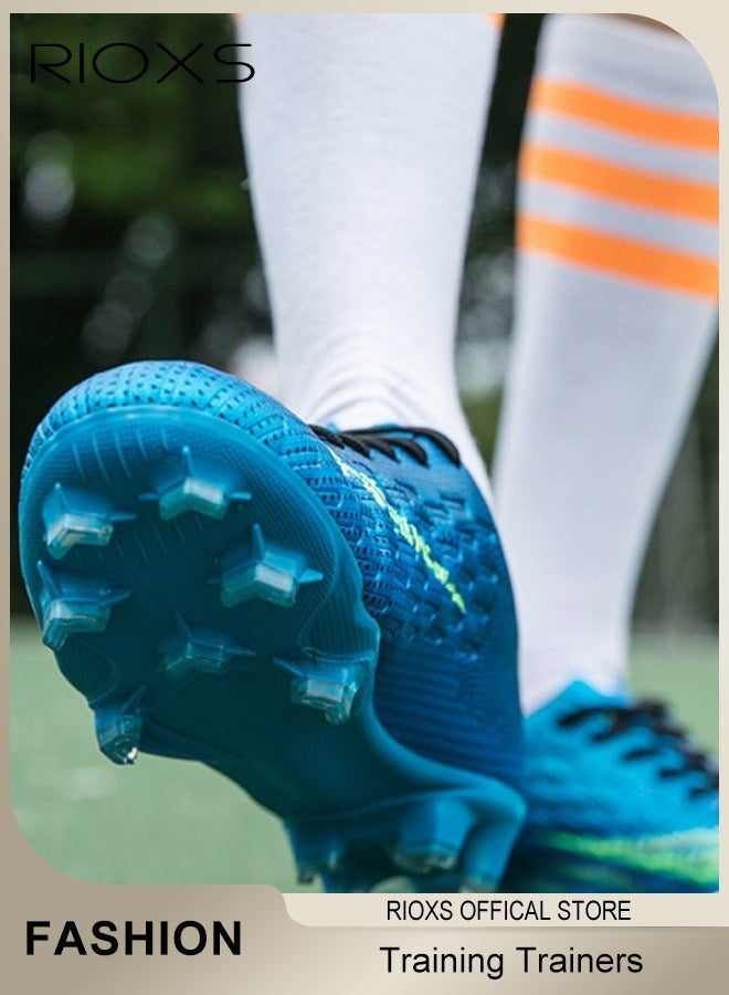 ريوكس حذاء كرة القدم، أحذية كرة قدم للشباب، أحذية كرة قدم للرجال من نوع تراكرز، أحذية رياضية عالية القمة للاعبين في الملعب، أحذية كرة سلة احترافية منخفضة القمة، أحذية كرة قدم خارجية وداخلية للفتيان، أحذية كرة قدم مبطنة بخيوط تنفسية لرياضة البيسبول واللاكروس، حذاء تدريبي نسخي لسباقات الجري والقفز، أحذية أثليوري زرقاء - Image 1